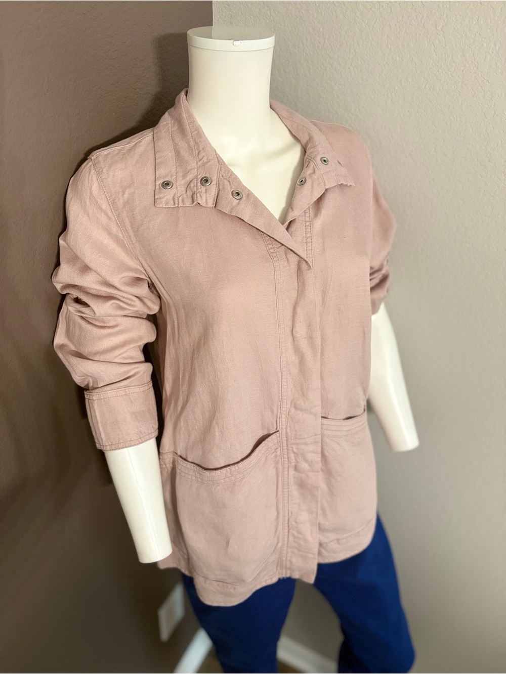 Lightweight Blush Utility Jacket with Snap Collar